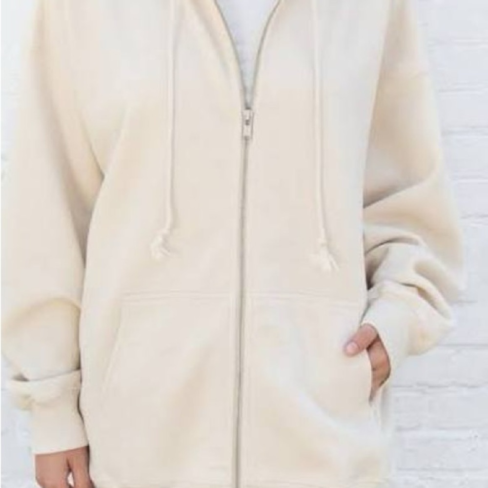 CREAM BRANDY MELVILLE ZIP UP HOODIE